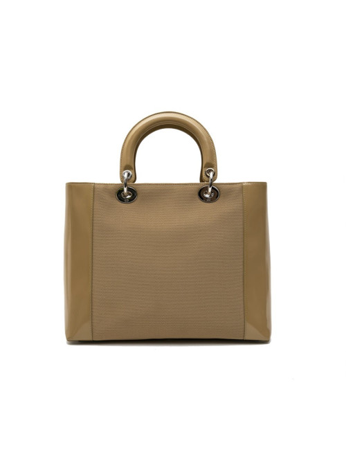 CHRISTIAN DIOR Lady D bag in beige canvas and beige patent leather