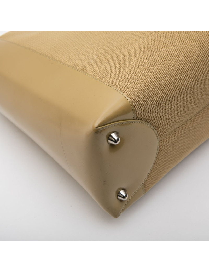 Sac Lady D CHRISTIAN DIOR cuir verni et toile beige