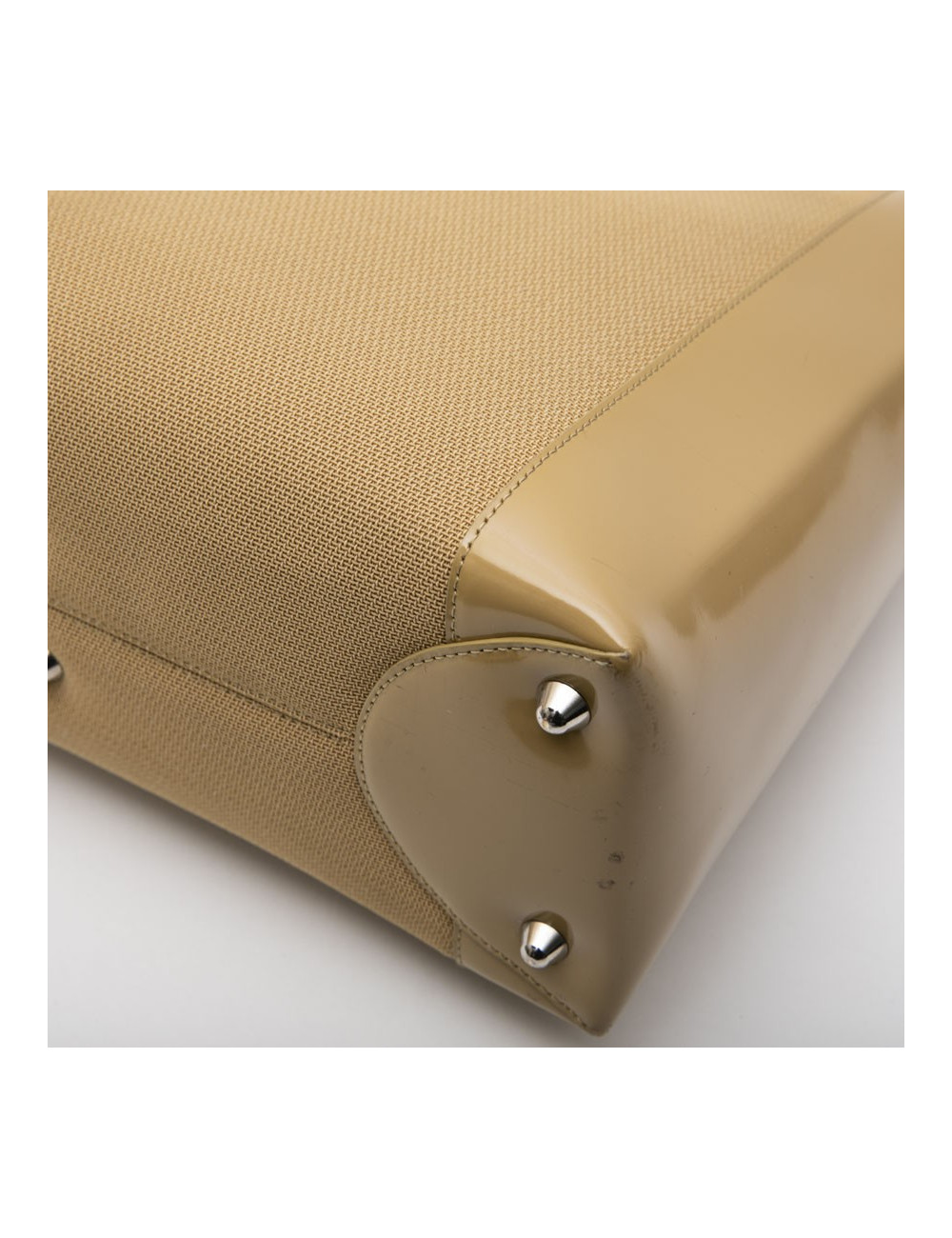 CHRISTIAN DIOR Lady D bag in beige canvas and beige patent leather