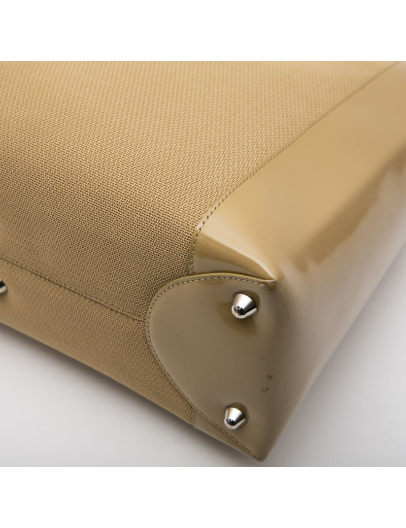 Sac Lady D CHRISTIAN DIOR cuir verni et toile beige