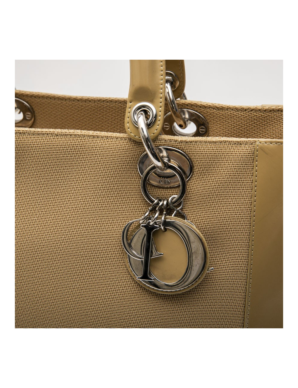 CHRISTIAN DIOR Lady D bag in beige canvas and beige patent leather