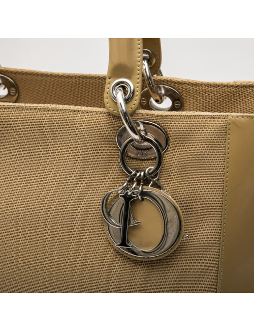 CHRISTIAN DIOR Lady D bag in beige canvas and beige patent leather
