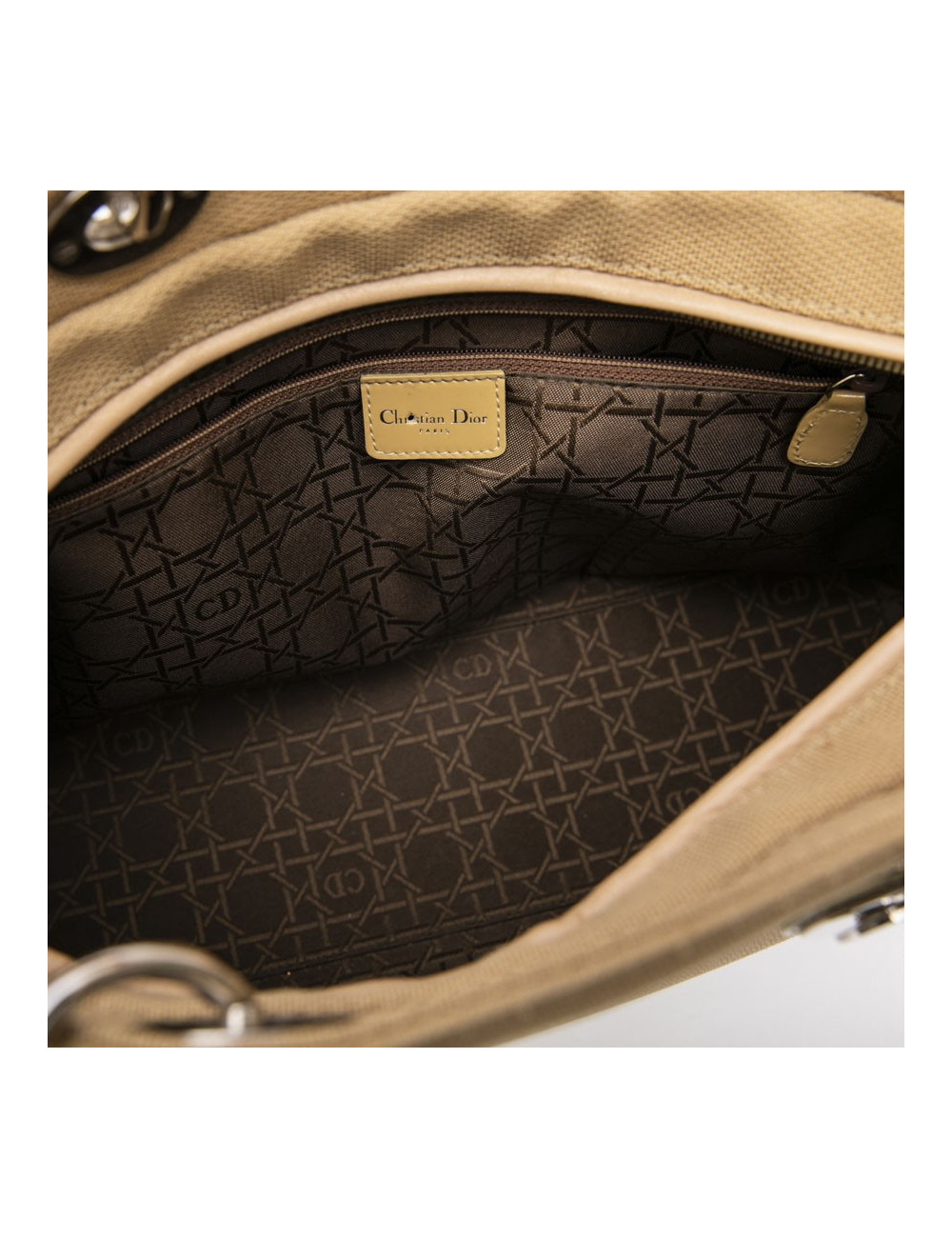 Sac Lady D CHRISTIAN DIOR cuir verni et toile beige