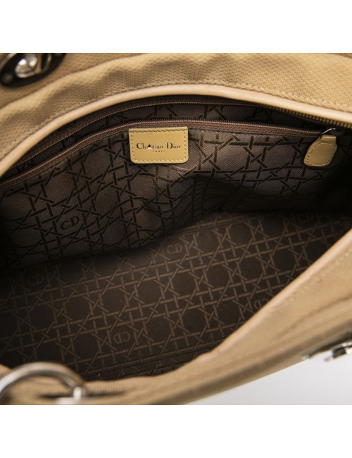 CHRISTIAN DIOR Lady D bag in beige canvas and beige patent leather