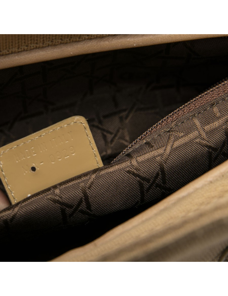 Sac Lady D CHRISTIAN DIOR cuir verni et toile beige