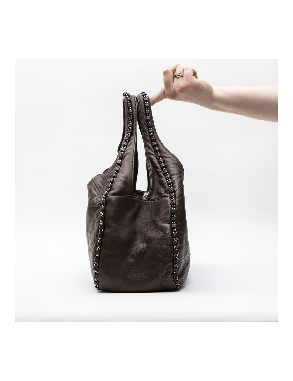 Sac CHANEL en cuir lisse marron