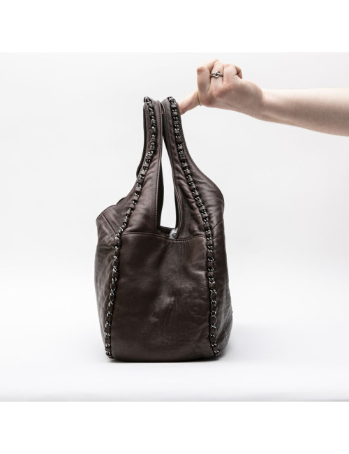 Sac CHANEL en cuir lisse marron