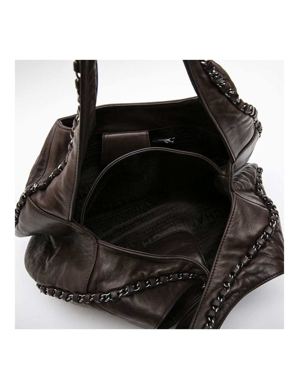 Sac CHANEL en cuir lisse marron