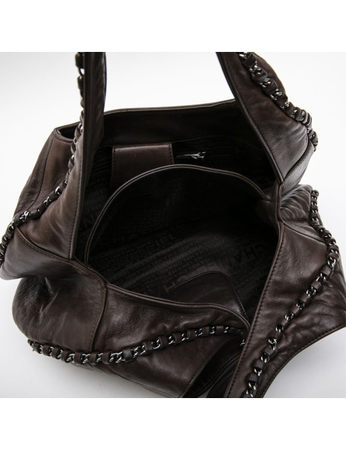 Sac CHANEL en cuir lisse marron