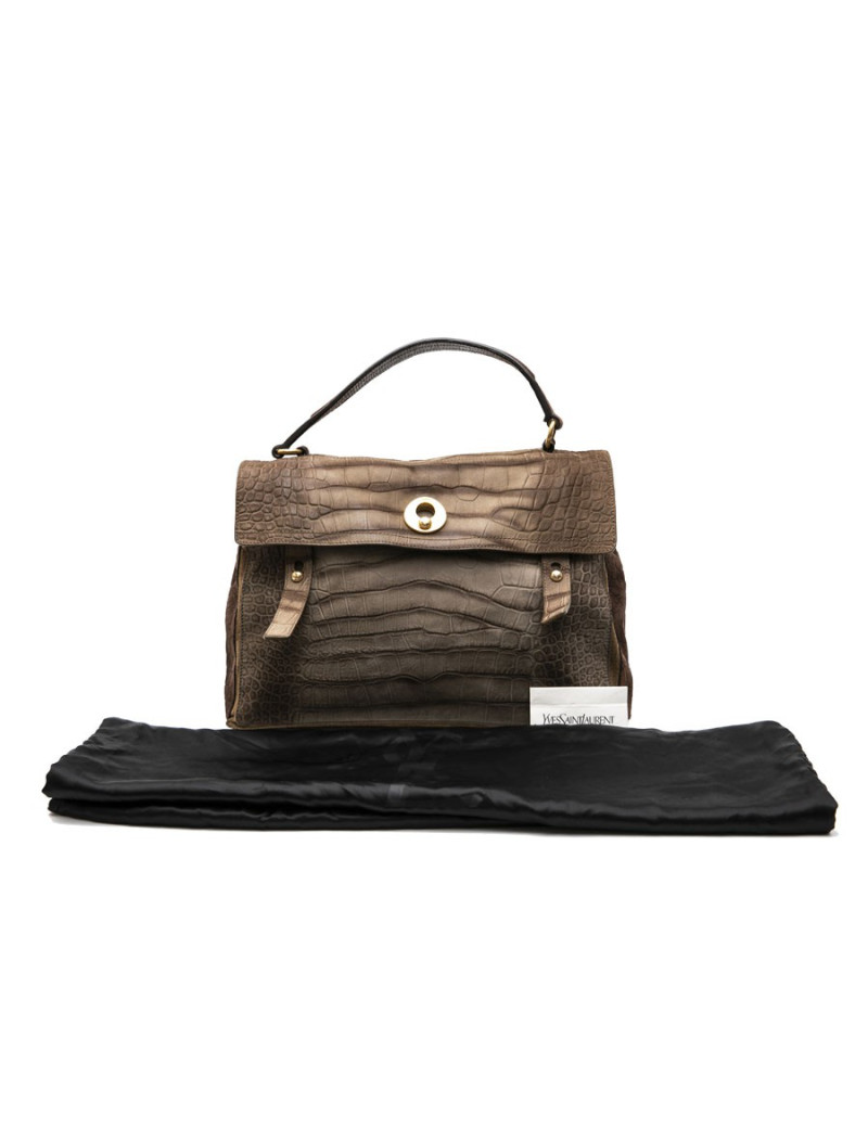 Sac "Muse" YVES SAINT LAURENT marron imitation crocodile
