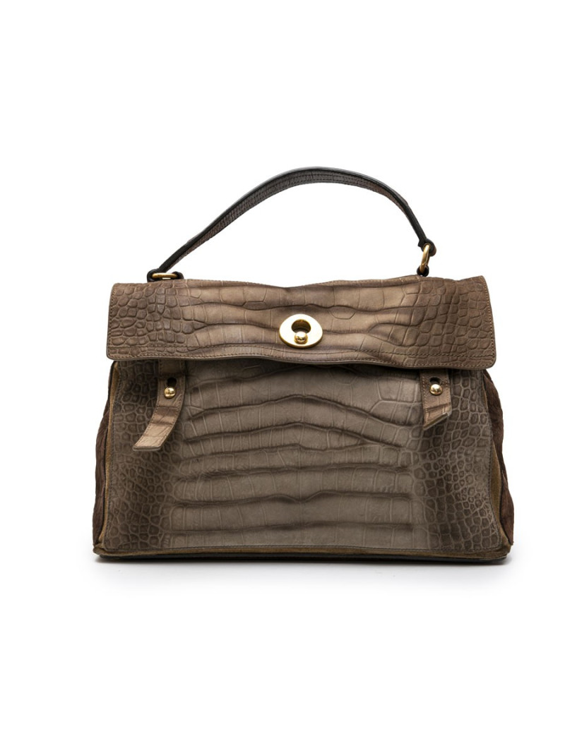 Sac "Muse" YVES SAINT LAURENT marron imitation crocodile