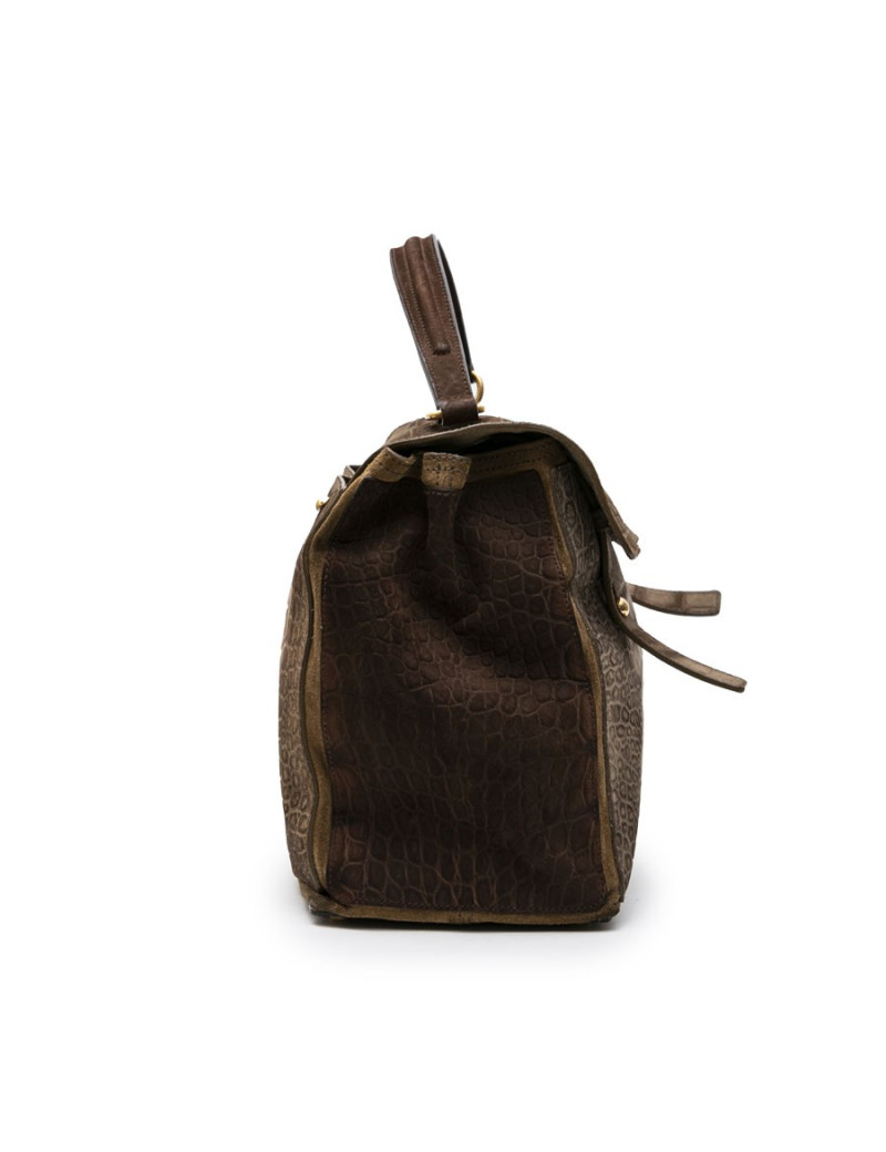 Sac "Muse" YVES SAINT LAURENT marron imitation crocodile