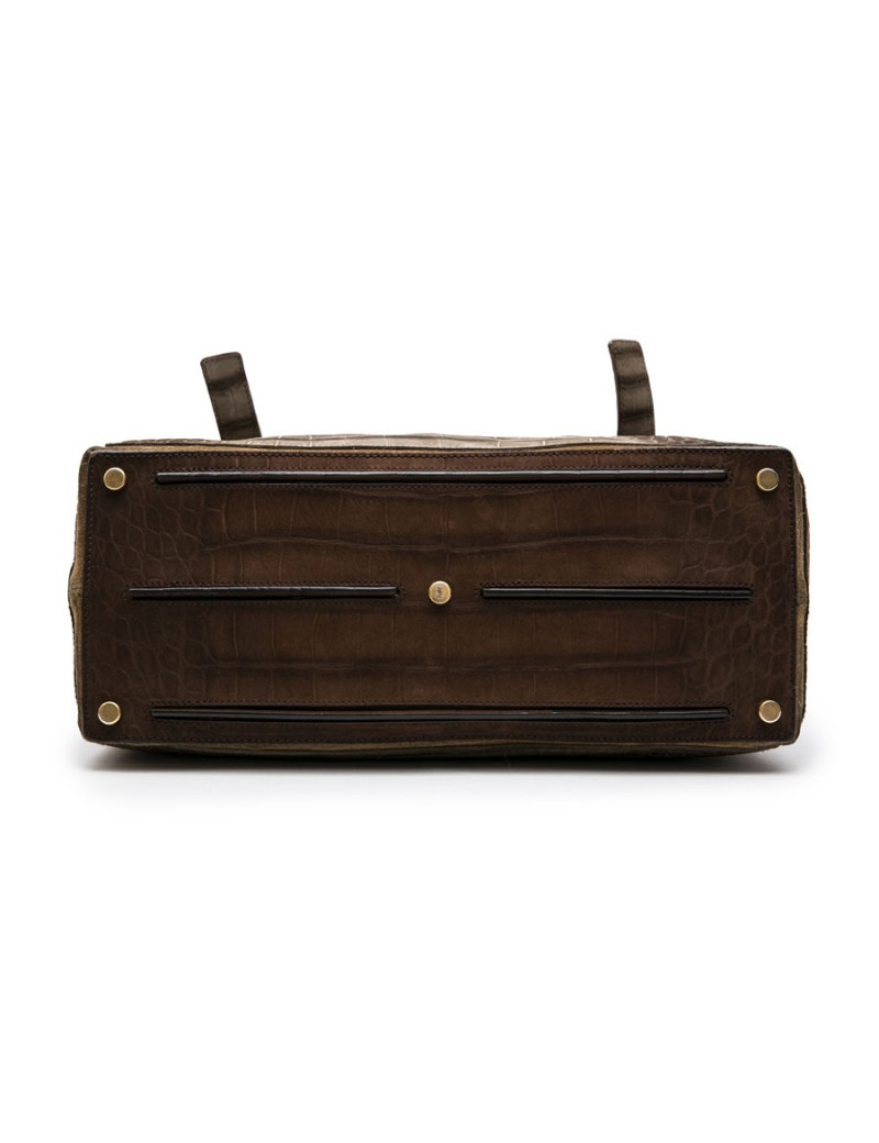 YVES SAINT LAURENT Muse II bag in brown leather with crocodile pattern