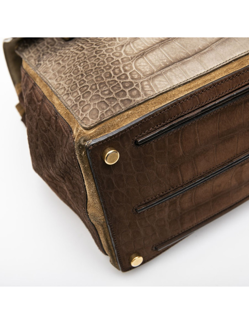 YVES SAINT LAURENT Muse II bag in brown leather with crocodile pattern