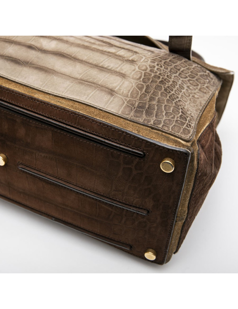 Sac "Muse" YVES SAINT LAURENT marron imitation crocodile