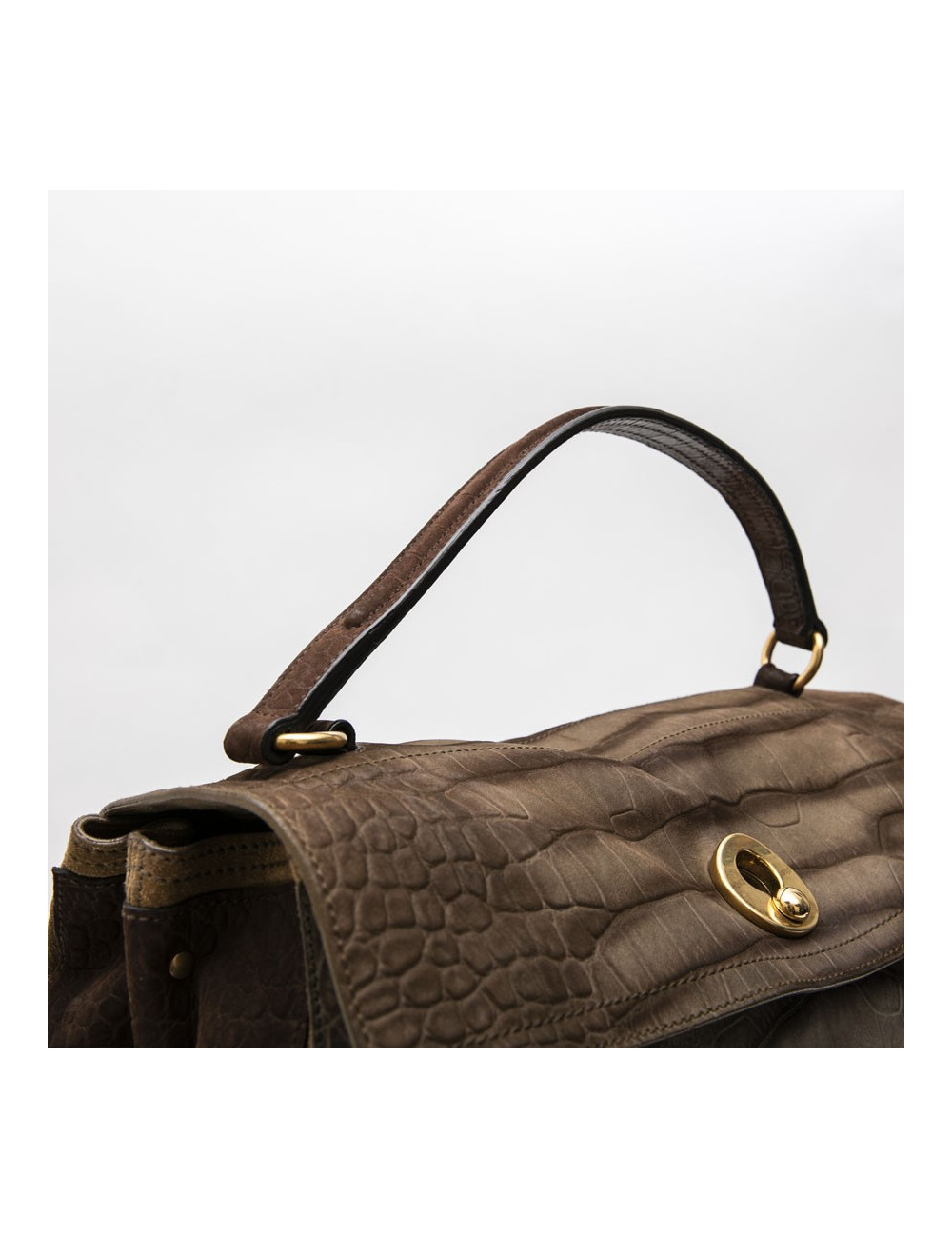 YVES SAINT LAURENT Muse II bag in brown leather with crocodile pattern