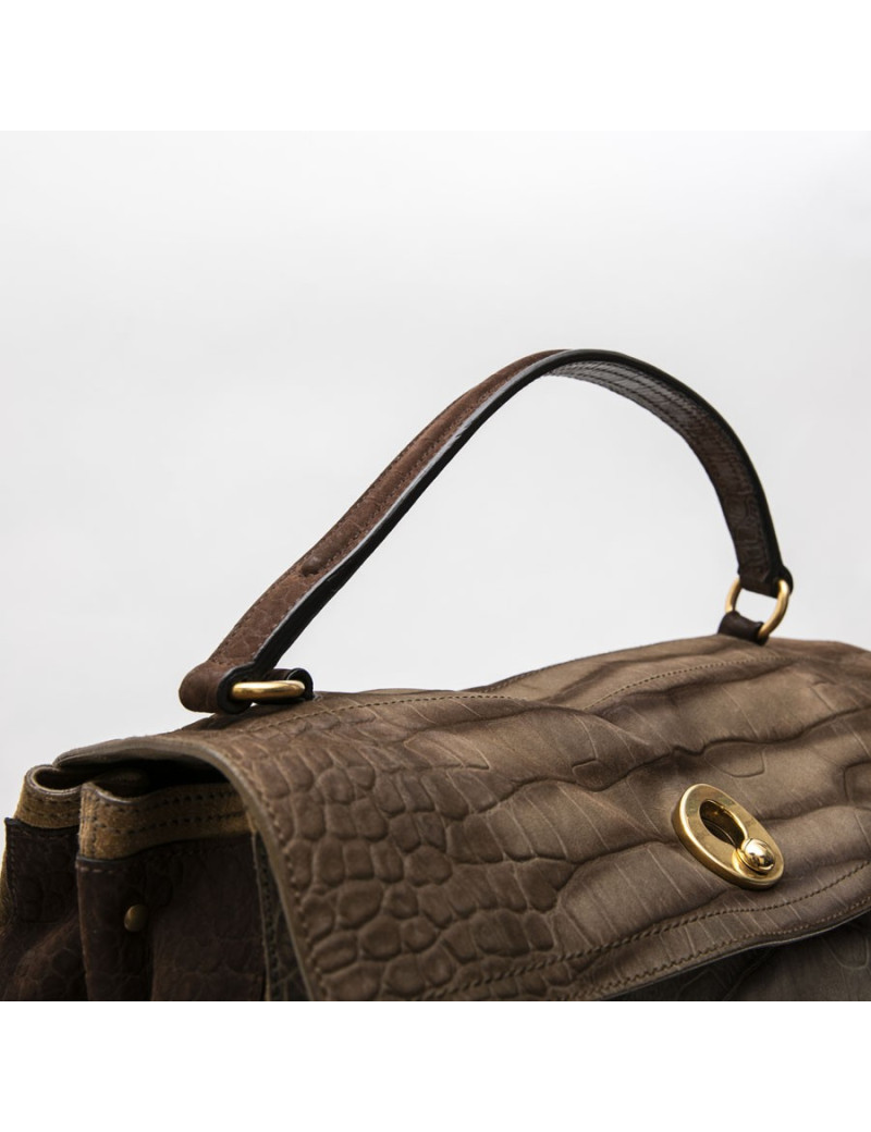 YVES SAINT LAURENT Muse II bag in brown leather with crocodile pattern