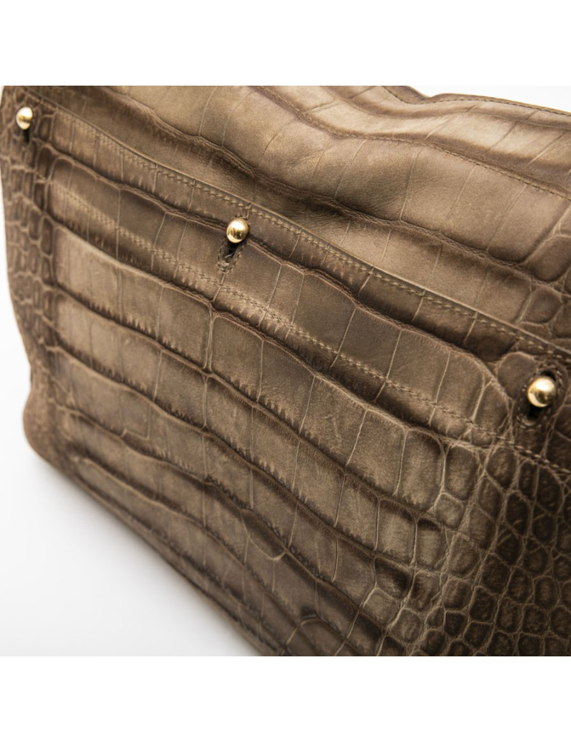 YVES SAINT LAURENT Muse II bag in brown leather with crocodile pattern