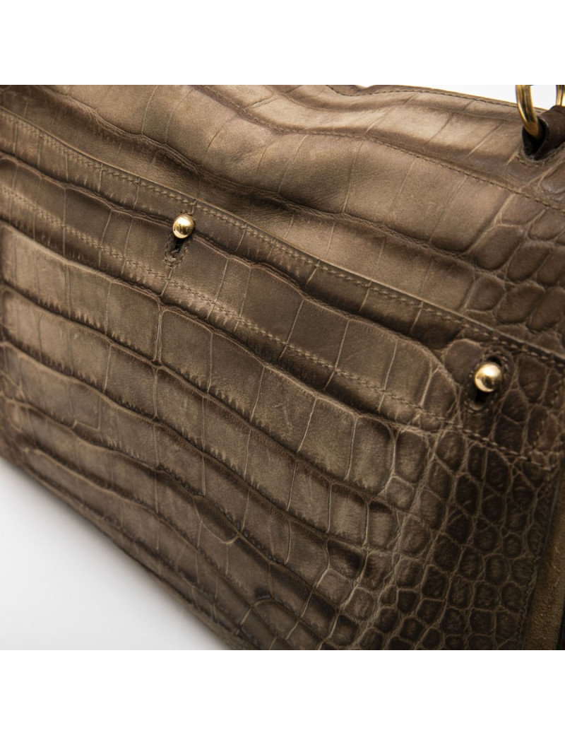 YVES SAINT LAURENT Muse II bag in brown leather with crocodile pattern