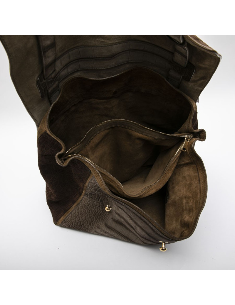 YVES SAINT LAURENT Muse II bag in brown leather with crocodile pattern