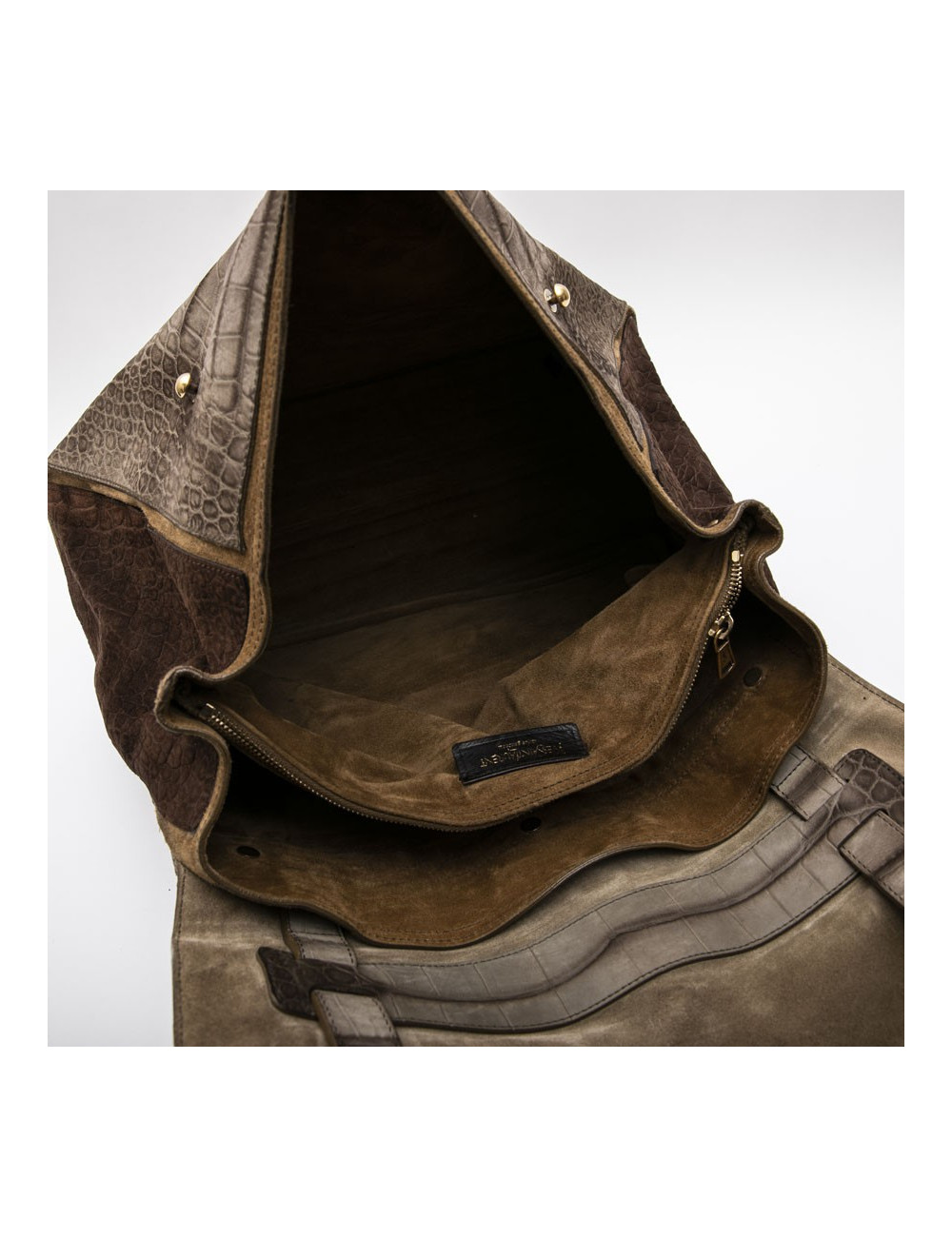 YVES SAINT LAURENT Muse II bag in brown leather with crocodile pattern