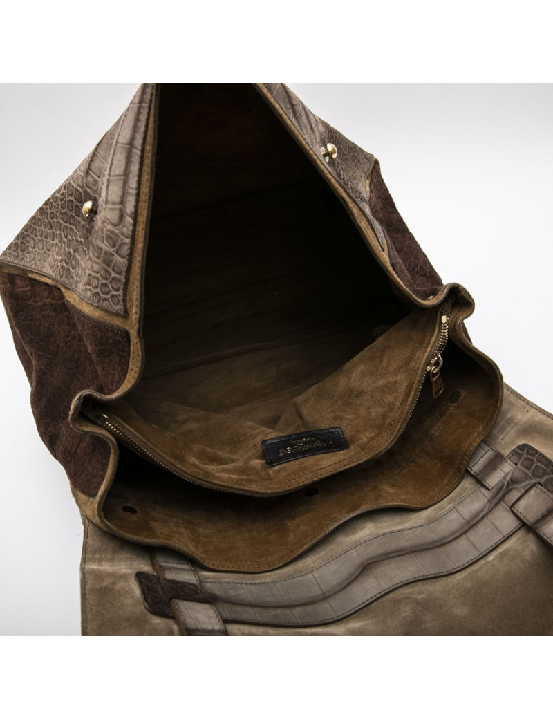 YVES SAINT LAURENT Muse II bag in brown leather with crocodile pattern