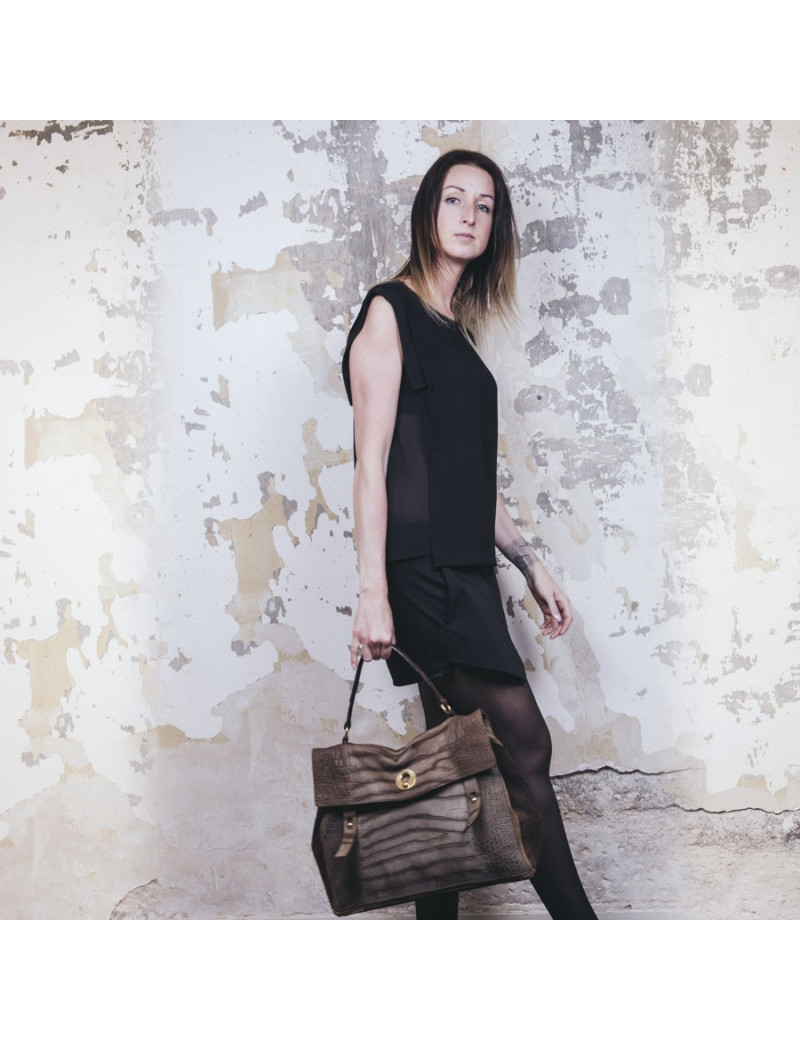 Sac "Muse" YVES SAINT LAURENT marron imitation crocodile