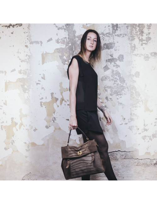 YVES SAINT LAURENT Muse II bag in brown leather with crocodile pattern