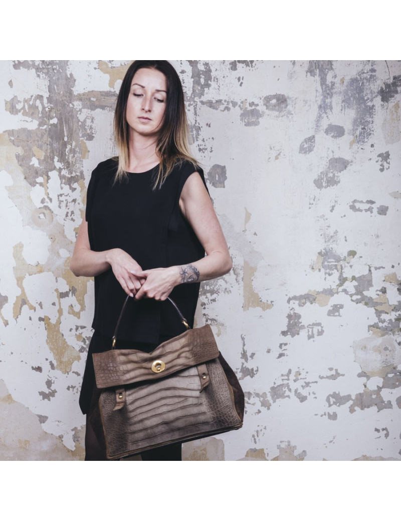 Sac "Muse" YVES SAINT LAURENT marron imitation crocodile