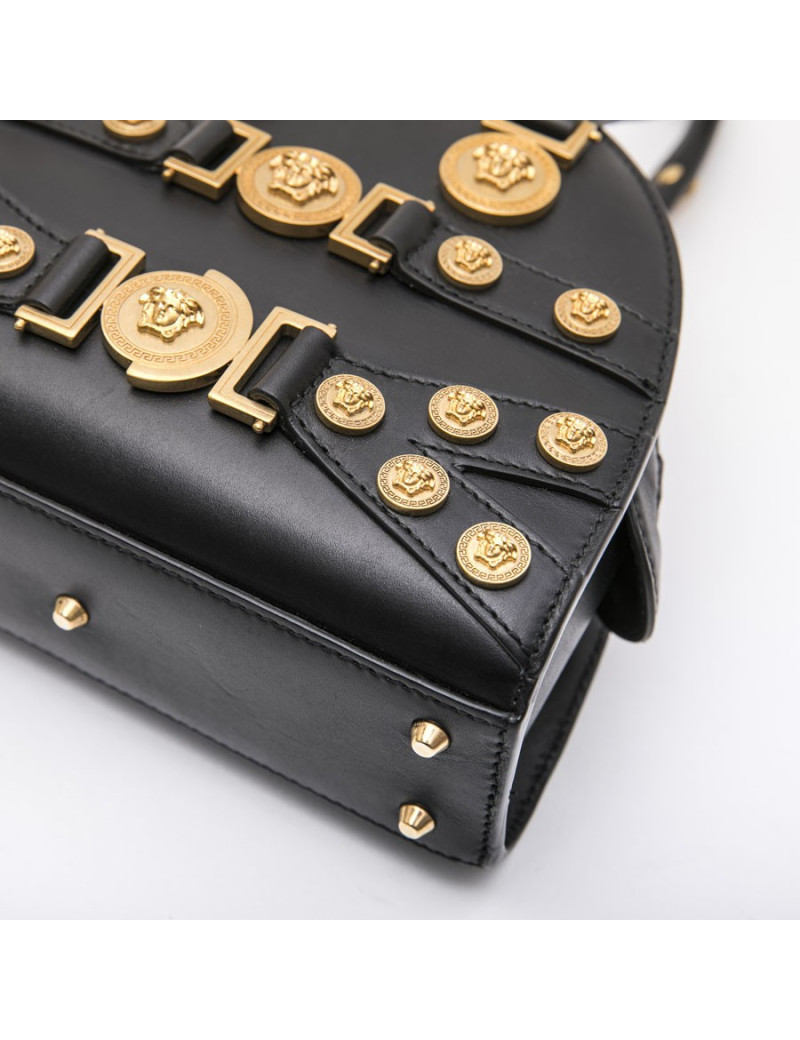 VERSACE 'Tribute' bowling bag in black calfskin leather