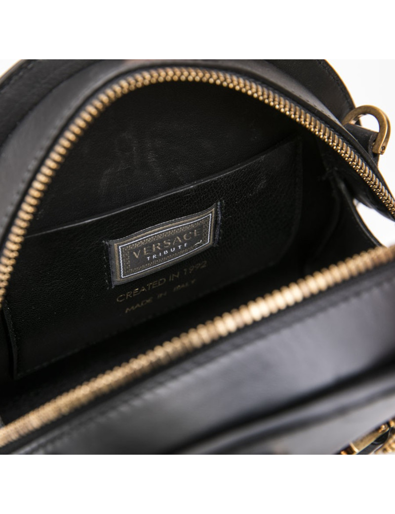VERSACE 'Tribute' bowling bag in black calfskin leather