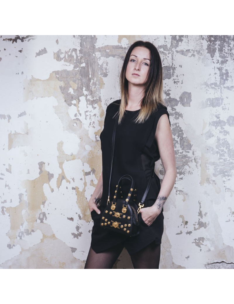 VERSACE 'Tribute' bowling bag in black calfskin leather