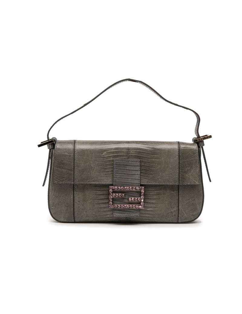 Sac Baguette  FENDI lezard vert d'eau
