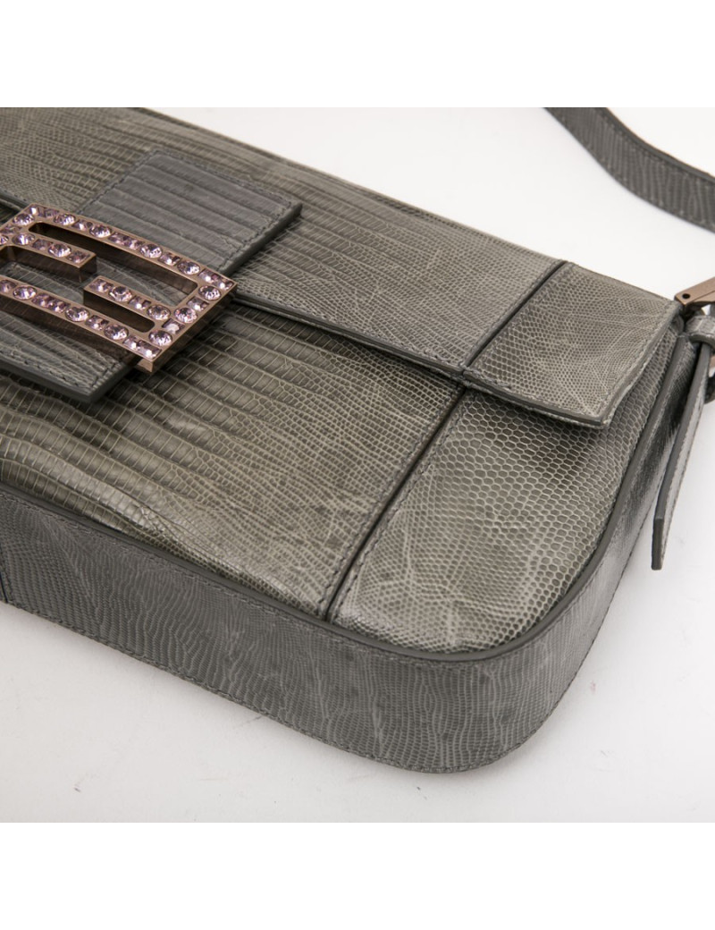 Sac Baguette  FENDI lezard vert d'eau