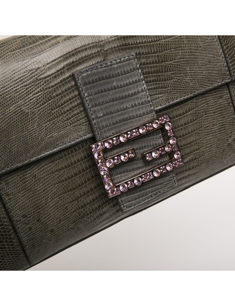 Sac Baguette  FENDI lezard vert d'eau