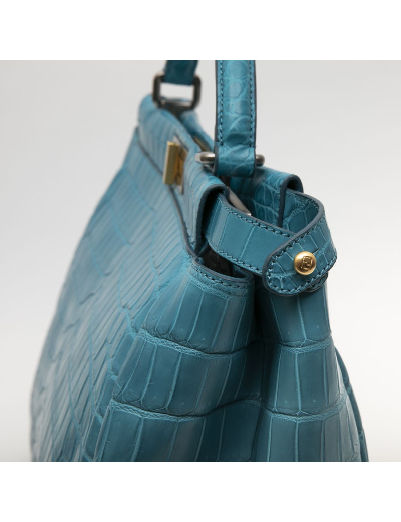 Sac Peekaboo Fendi crocodile bleu turquoise