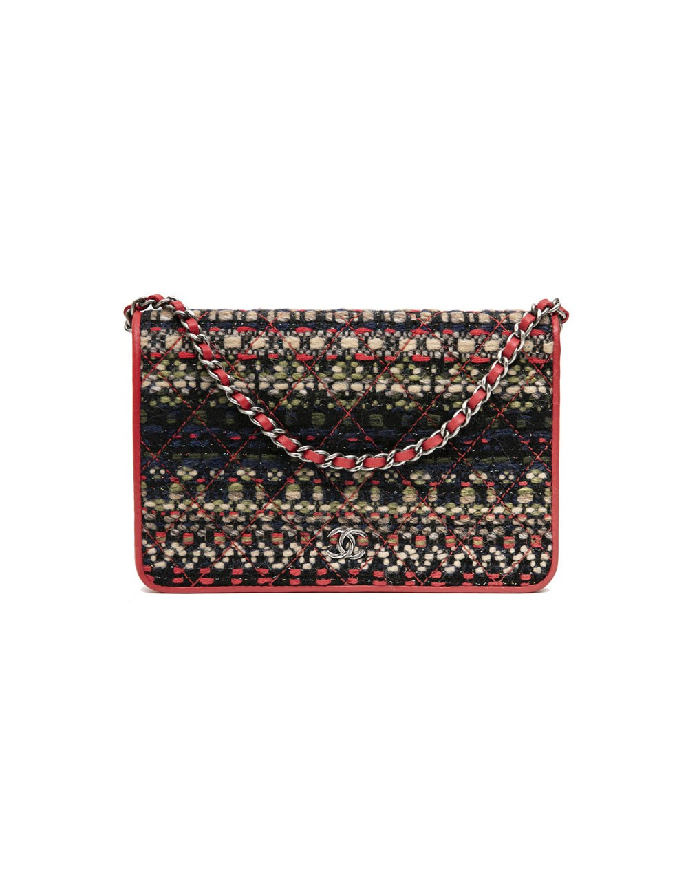 CHANEL Paris Salzburg mini flap bag in multicolored tweed and red leather