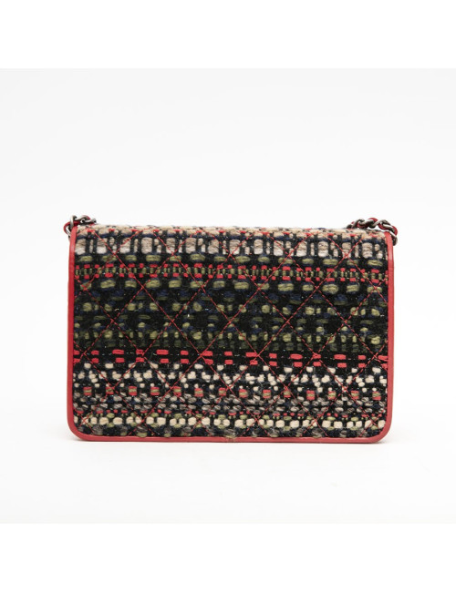 CHANEL Paris Salzburg mini flap bag in multicolored tweed and red leather
