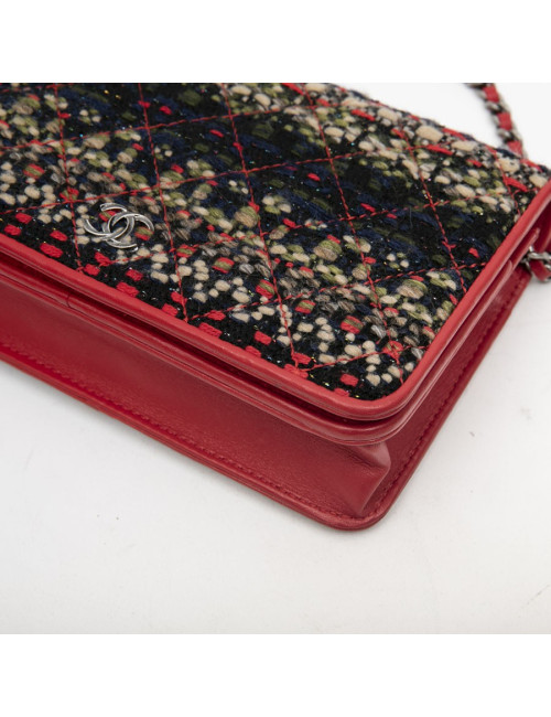 CHANEL Paris Salzburg mini flap bag in multicolored tweed and red leather