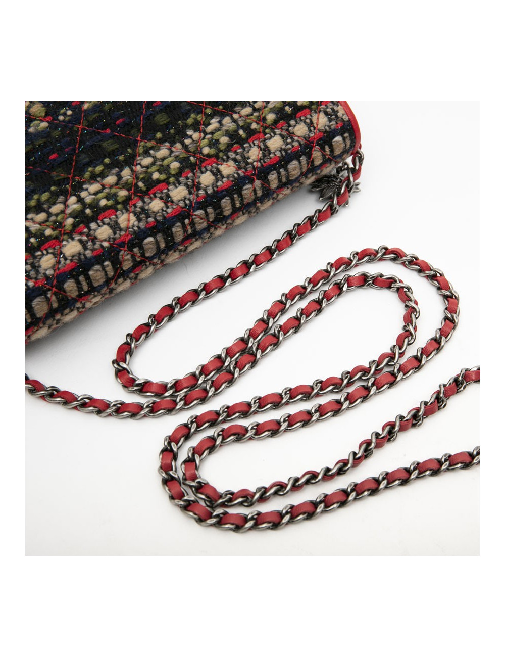 CHANEL Paris Salzburg mini flap bag in multicolored tweed and red leather