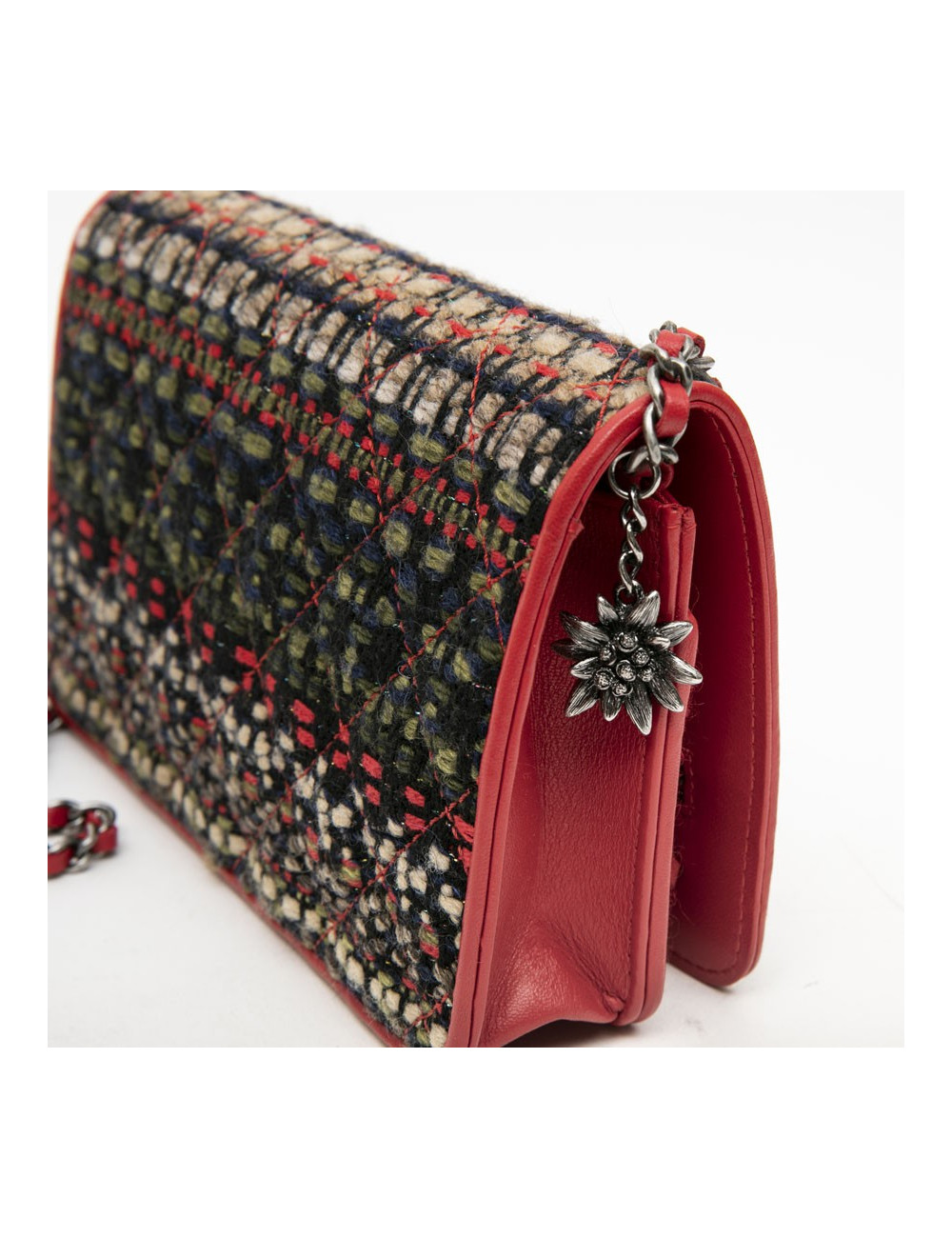 CHANEL Paris Salzburg mini flap bag in multicolored tweed and red leather