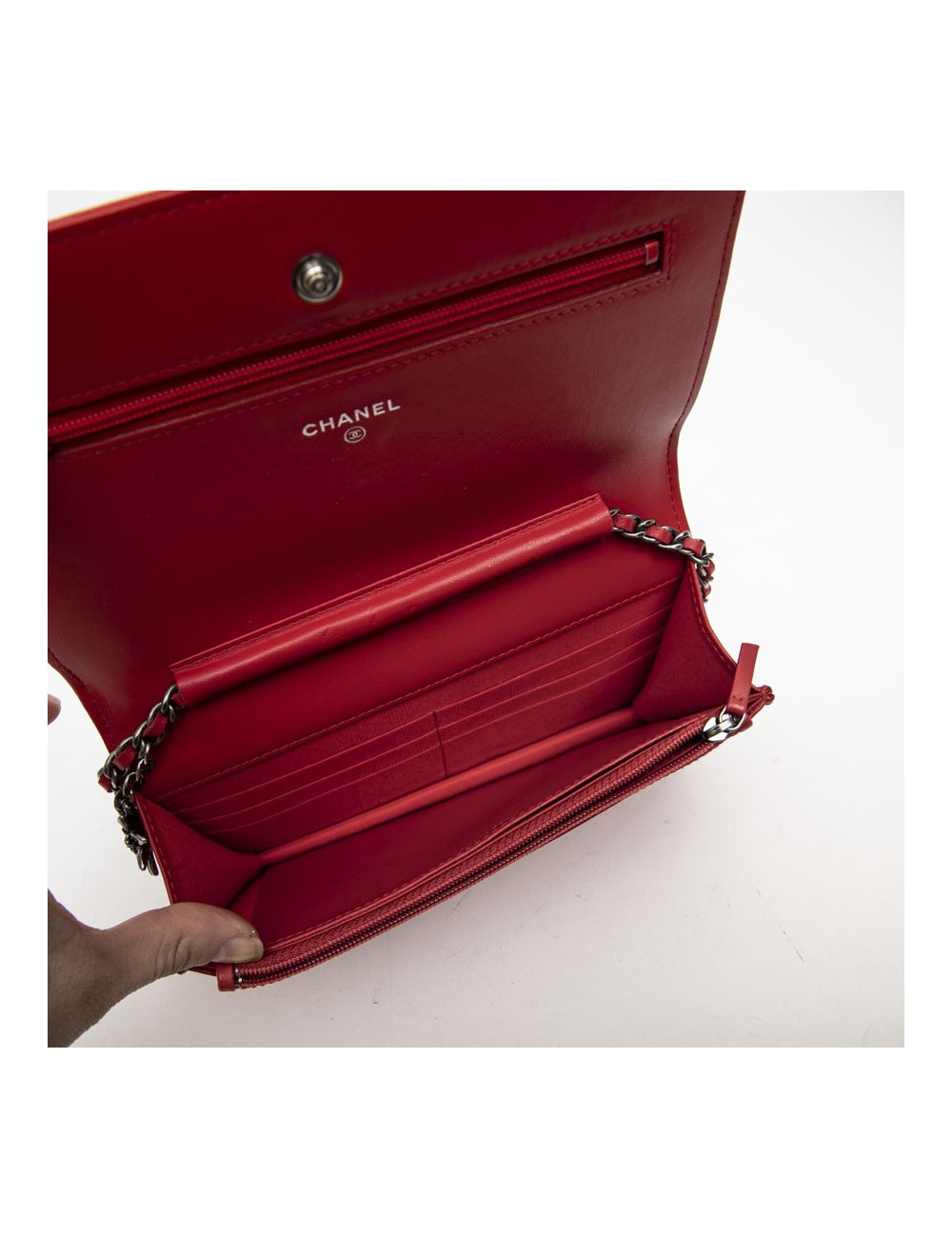 CHANEL Paris Salzburg mini flap bag in multicolored tweed and red leather