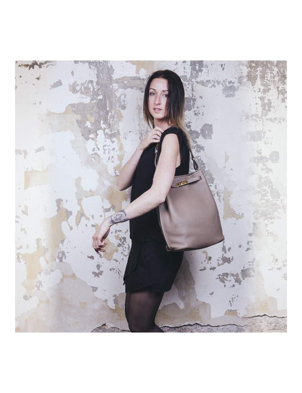 Sac HERMES cuir taurillon clémence étoupe