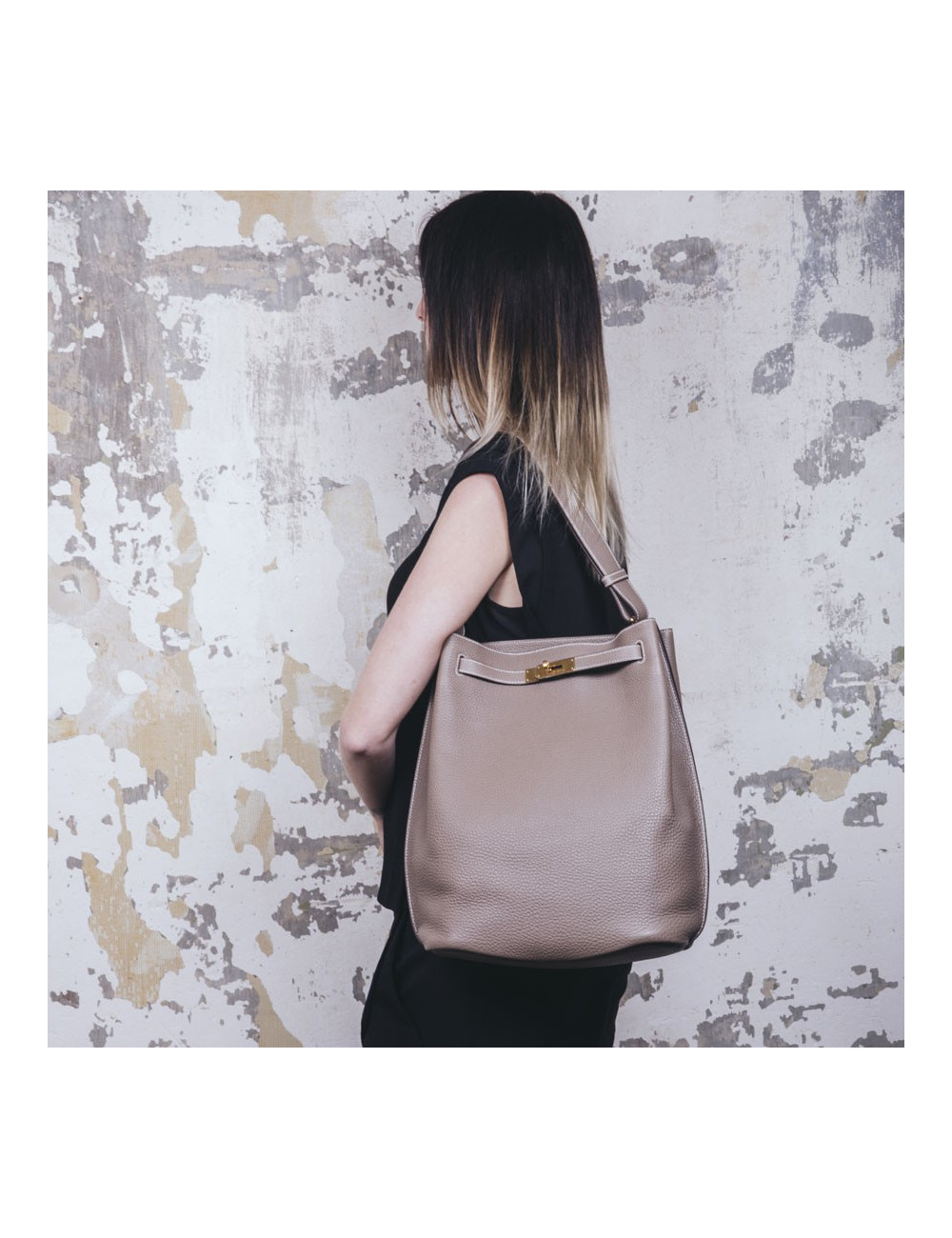 HERMES So Kelly bag in étoupe clémence taurillon leather