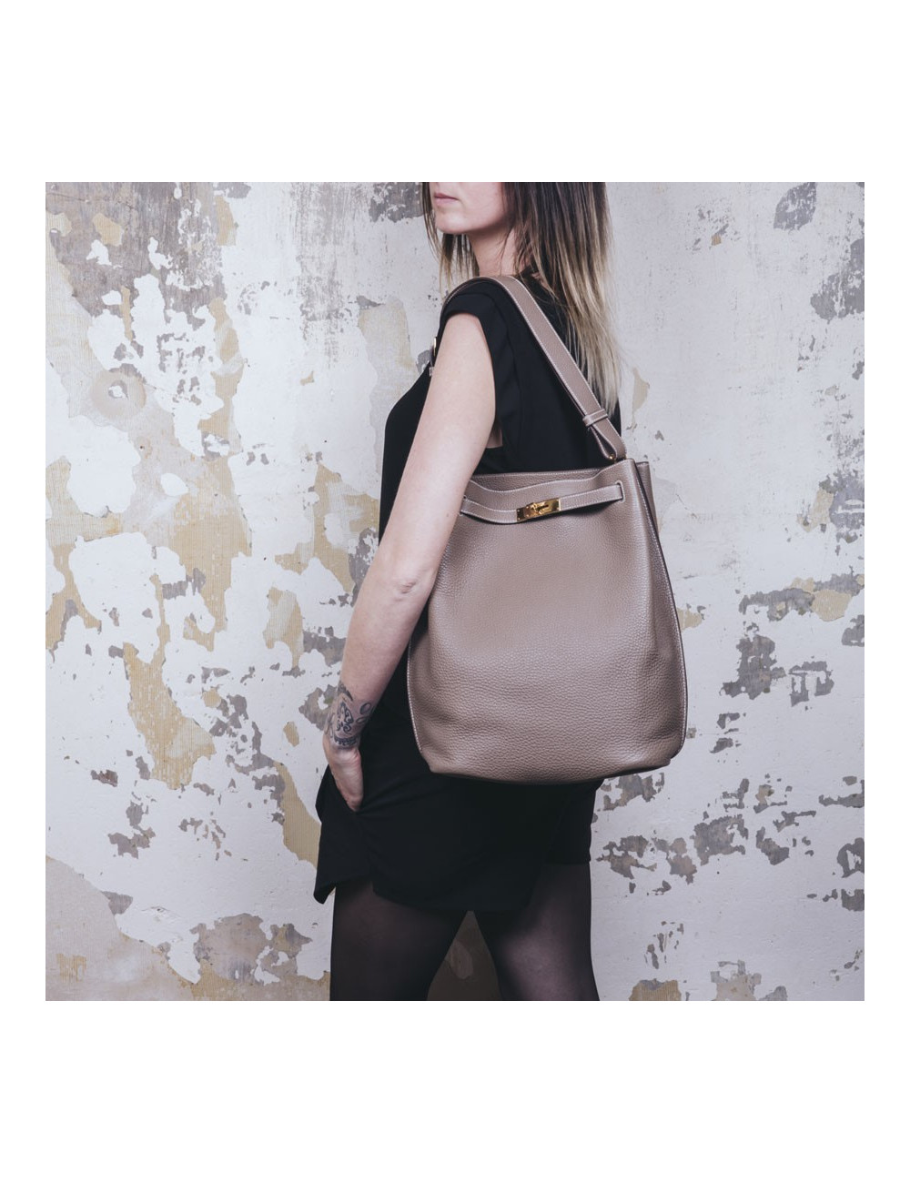 HERMES So Kelly bag in étoupe clémence taurillon leather