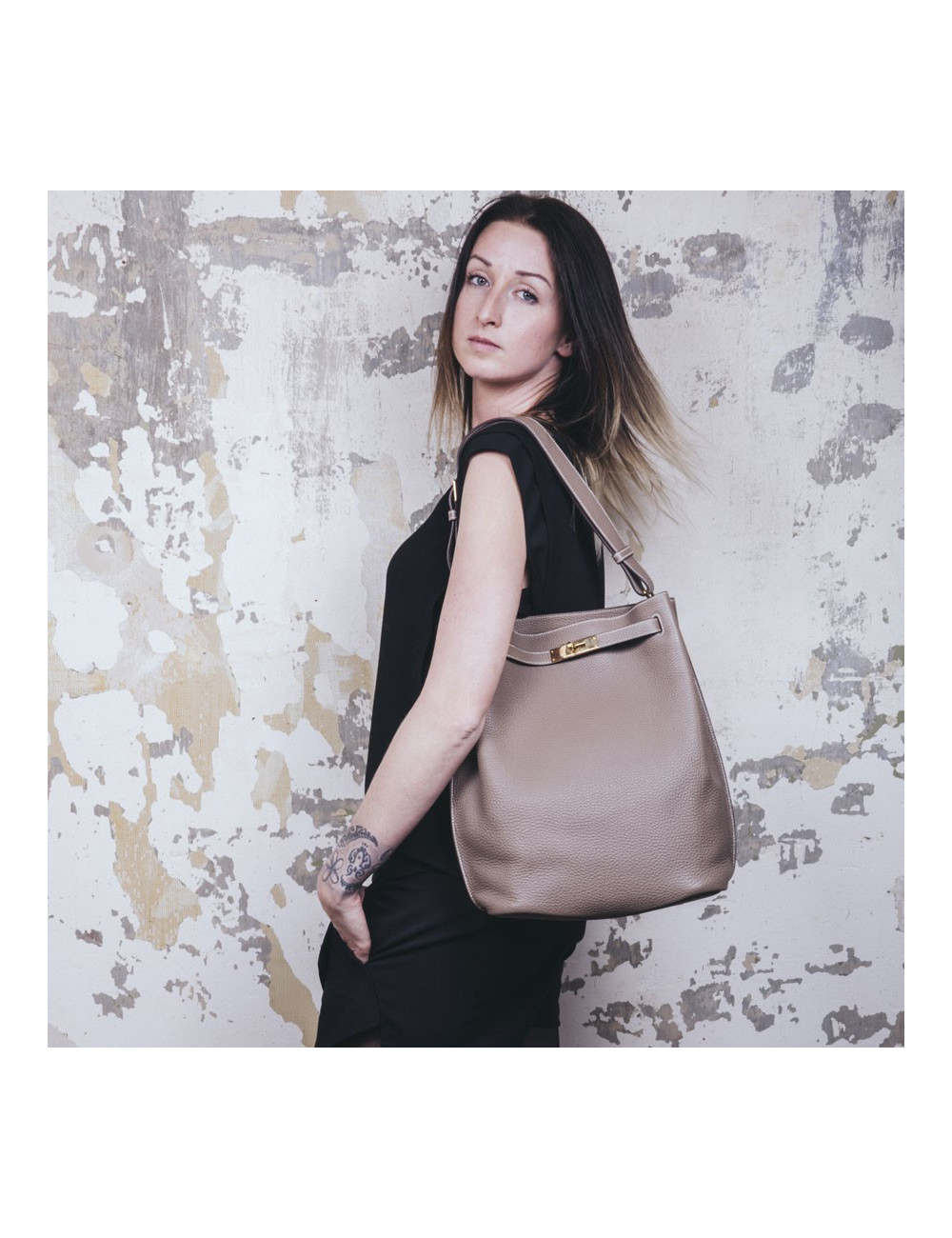 HERMES So Kelly bag in étoupe clémence taurillon leather