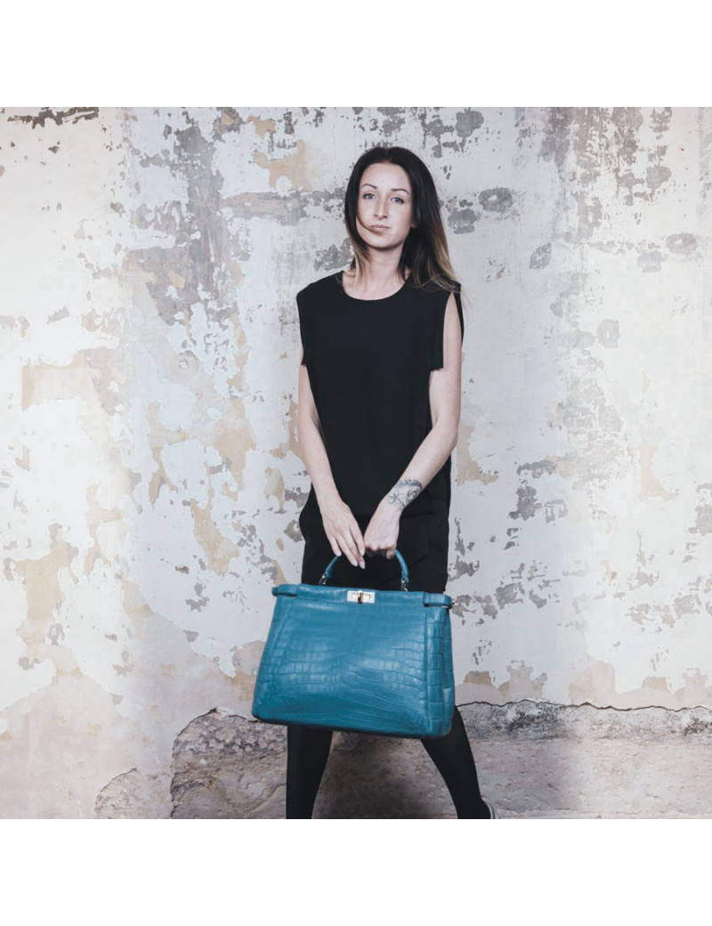 Sac Peekaboo Fendi crocodile bleu turquoise