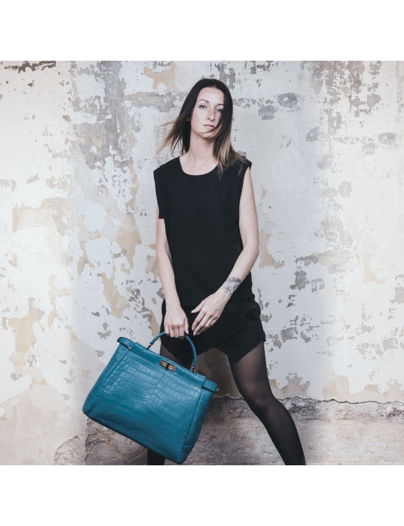 Sac Peekaboo Fendi crocodile bleu turquoise