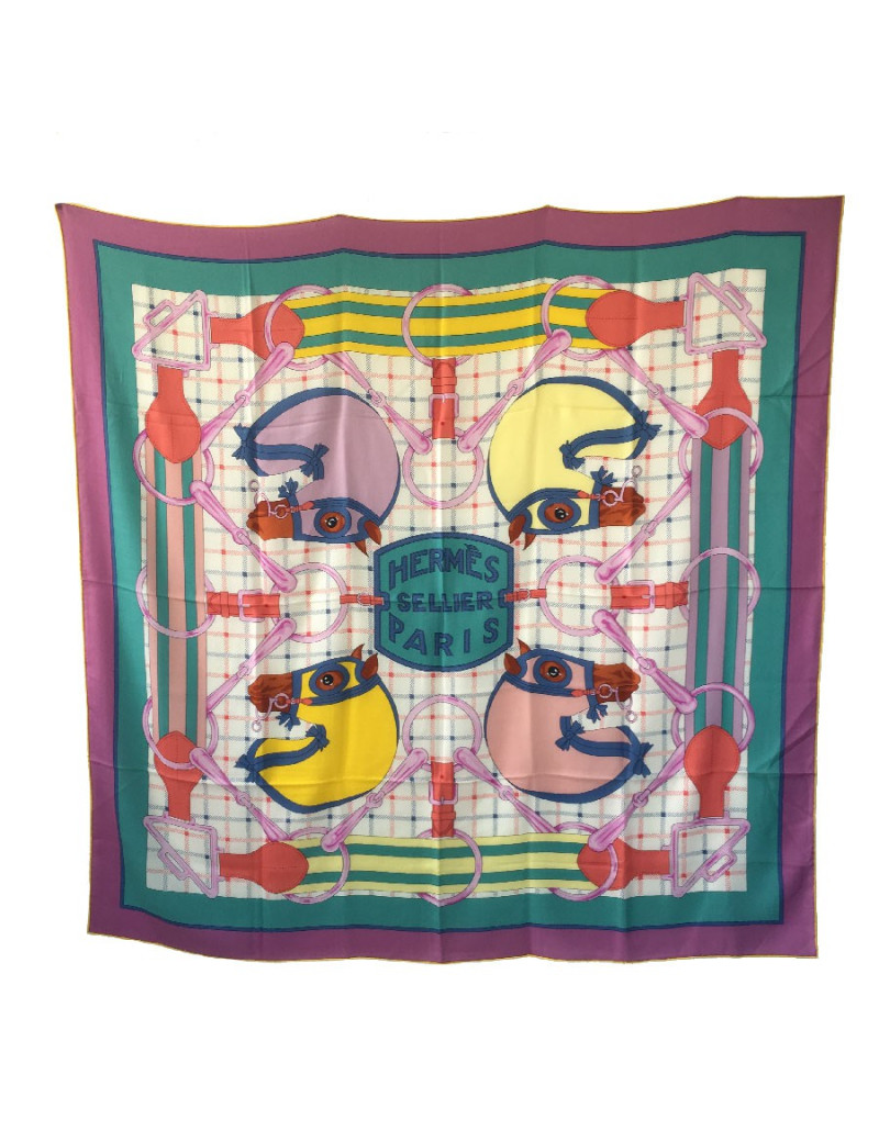 HERMES shawl Sellier in cashmere and silk