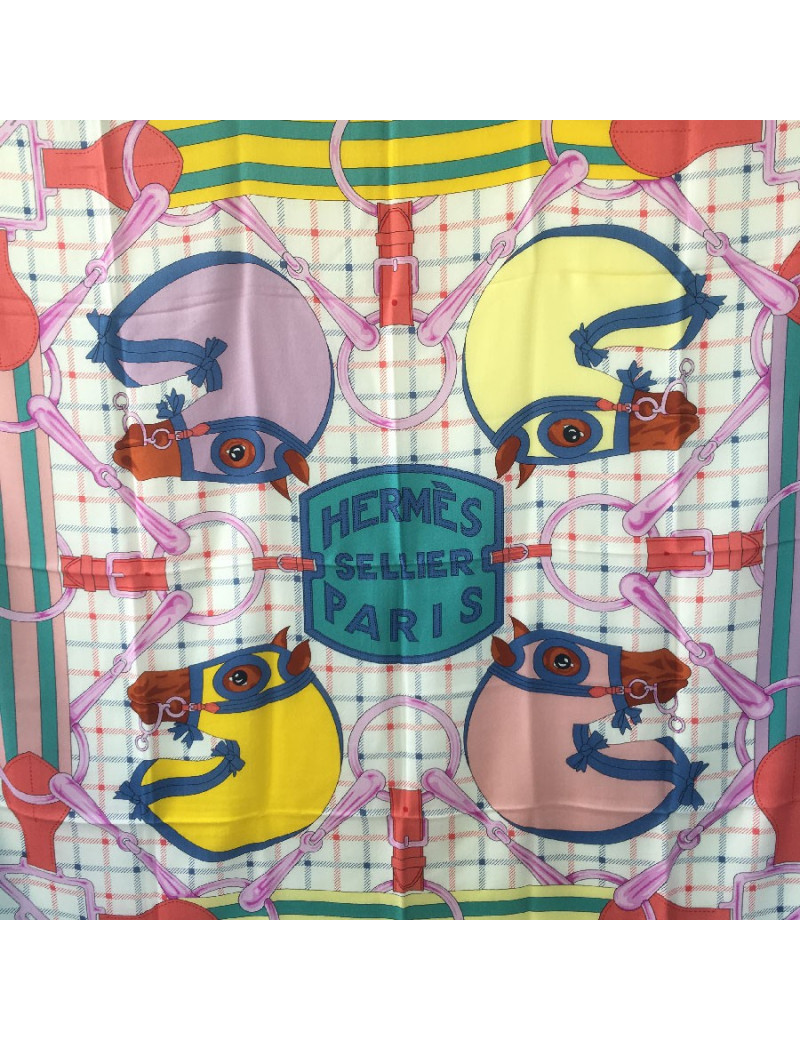 HERMES shawl Sellier in cashmere and silk